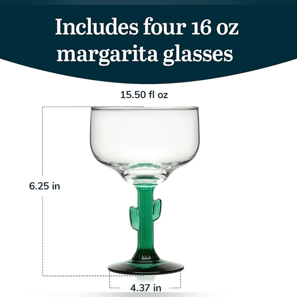 Set of 4 Libbey Cactus Margarita Glasses, 16-ounce, Set of 4 - Picture 4 of 4